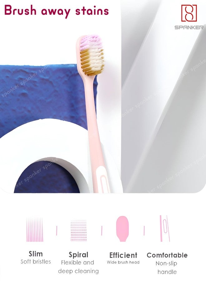 Spanker Pack of 5 Double Hair Implantation Manual Toothbrush 0.18mm Bristles for Deep Clean | Sensitive Teeth and Receding Gums, Soft Floss Bristle for Gum Care Protect Fragile Gums - Image 2